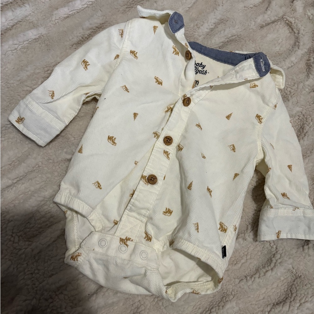 OshKosh B'gosh Cream and Brown Button Down Shirt